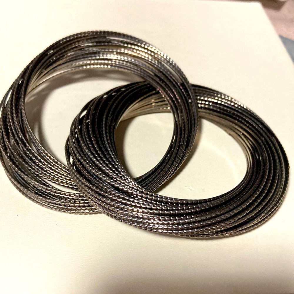 Multiple Layered Bangle Bracelet. Silver Tone. Vi… - image 1